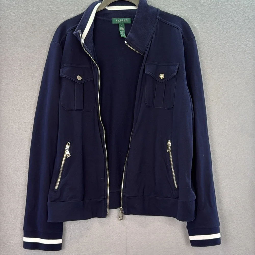 Lauren Ralph Lauren - NWOT women’s navy full Zip-Up knit cotton bomber Jacket XL